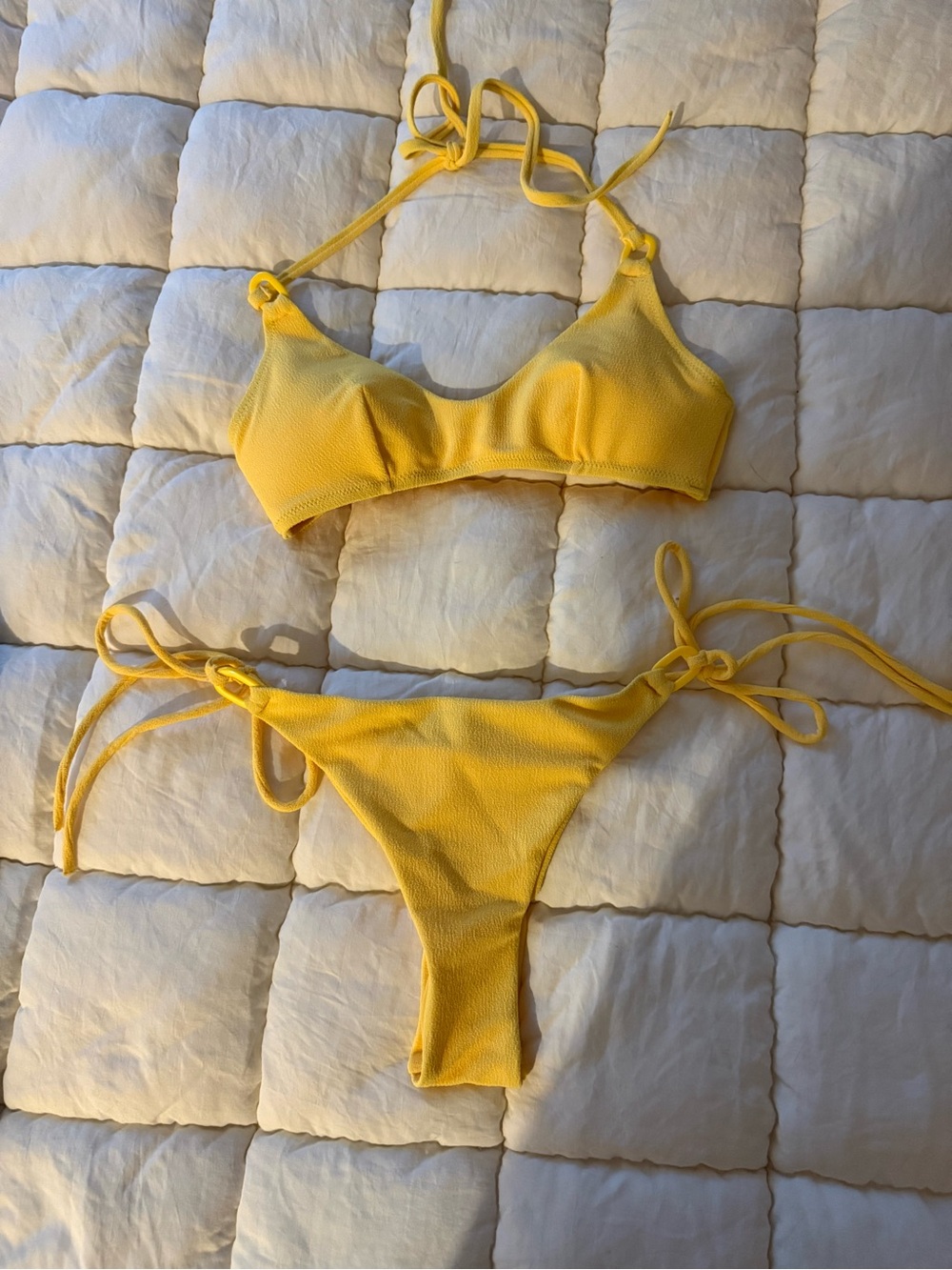 Yellow Tie-String Bikini Set — Women’s Two-Piece Swimwear